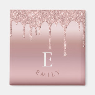 Rose Gold Glitzer Tropfen Anfangsname Monogramm Magnet