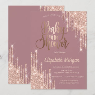 Rose Gold Glitzer Tropfen Baby Foots Baby Shoots Einladung