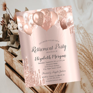 Rose Gold Glitzer Tropfen Balloons Rente Einladung