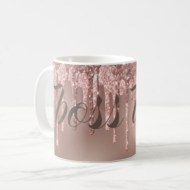 Rose Gold Glitzer Tropfen Boss Lady Kaffeetasse (Vorderseite Links)
