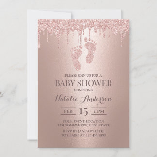 Rose Gold Glitzer Tropfen Boy Girl Feet Kinderdusc Einladung
