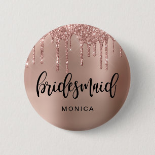 Rose Gold Glitzer Tropfen Bridesaid Button