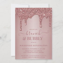 Rose Gold Glitzer Tropfen Brunch Bubbly Showdusche Einladung