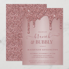 Rose Gold Glitzer Tropfen Brunch Bubbly Showdusche Einladung