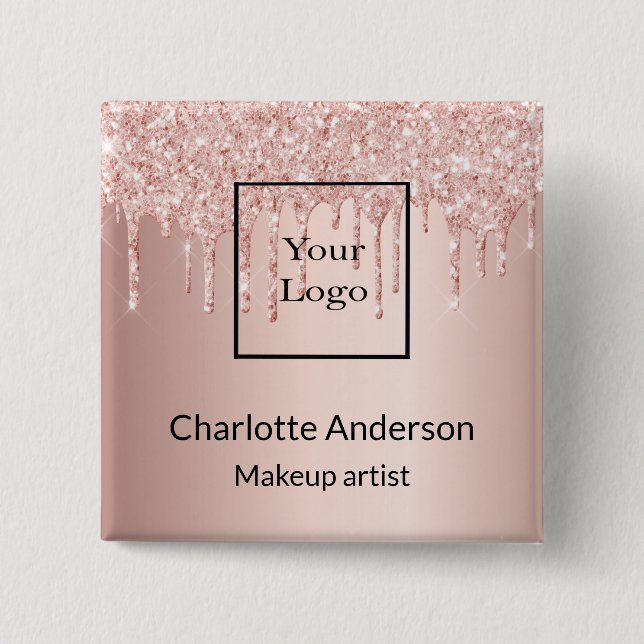 Rose Gold Glitzer Tropfen Business Salon Namenssch Button (Vorderseite)