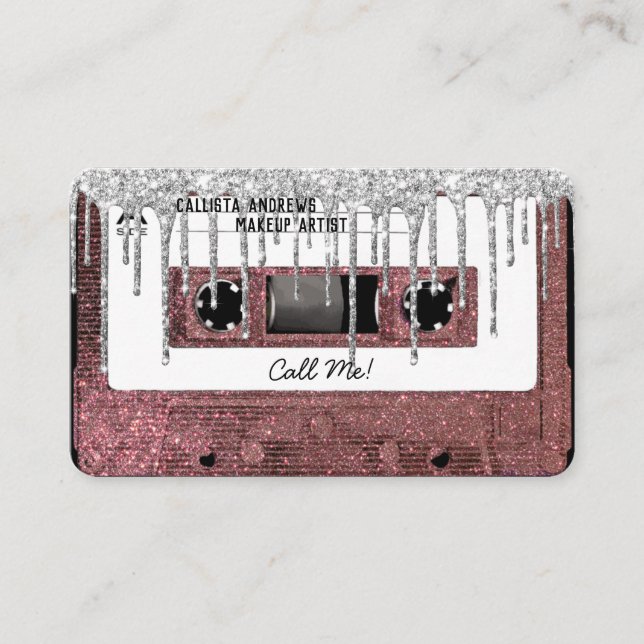 Rose Gold Glitzer Tropfen Cassette Tape Mixtape Visitenkarte (Vorderseite)