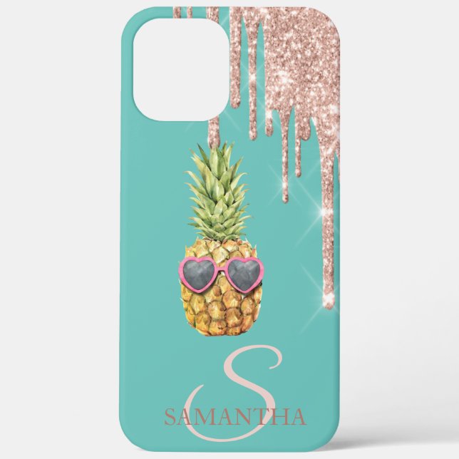 Rose Gold Glitzer Tropfen Cool Ananas Minze Grün Case-Mate iPhone Hülle (Rückseite)