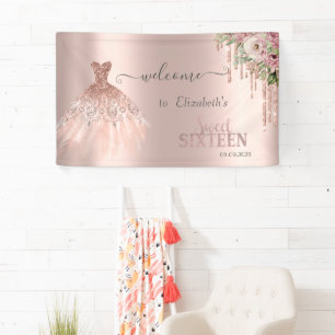 Rose Gold Glitzer Tropfen, Dress Blume Sweet 16 Banner