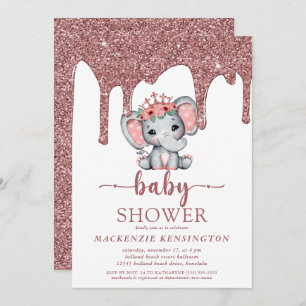 Rose Gold Glitzer Tropfen Elephant Girl Baby Dusch Einladung