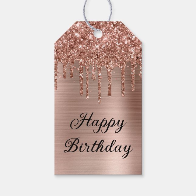 Rose Gold Glitzer Tropfen Foil Happy Birthday Geschenkanhänger (Vorderseite)