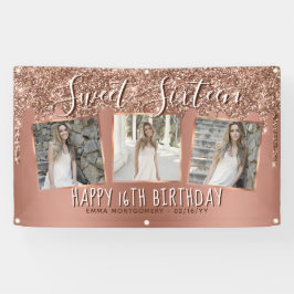 Rose Gold Glitzer Tropfen FotoCollage 16. Geburtst Banner