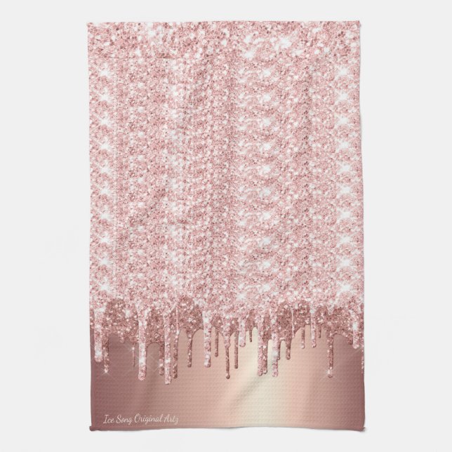 Rose Gold Glitzer Tropfen Geschirrtuch (Vertikal)