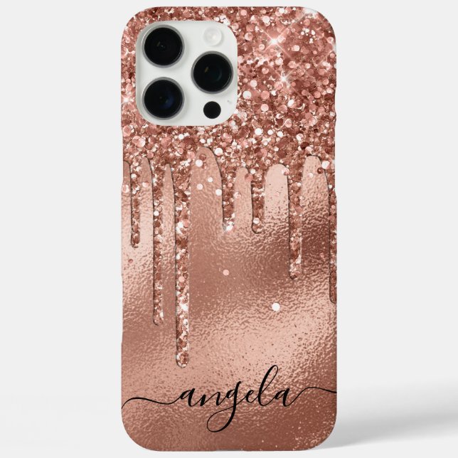 Rose Gold Glitzer Tropfen Glam Unterschrift Case-Mate iPhone Hülle (Rückseite)