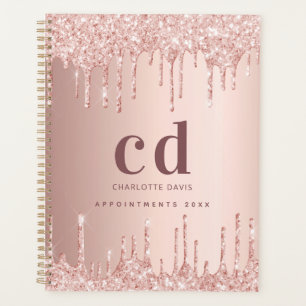 Rose Gold Glitzer Tropfen Glattleder Monogramm Planer