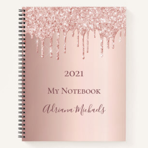 Rose Gold Glitzer Tropfen Glattleder Rosa Jahr Notizbuch