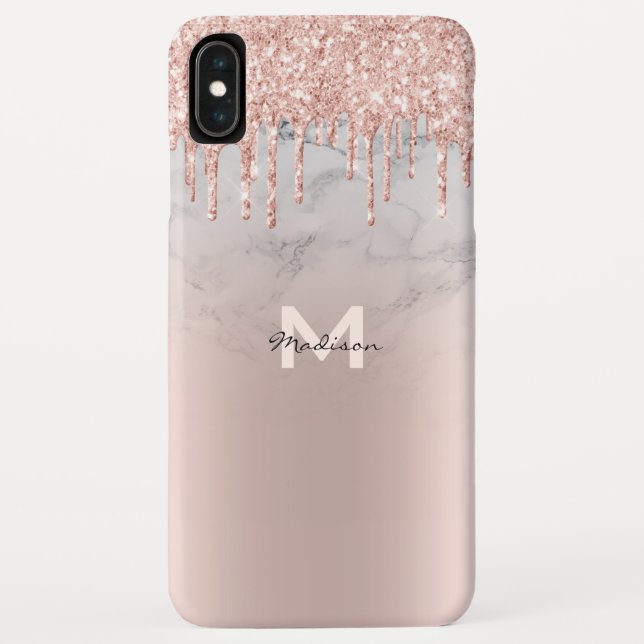 Rose Gold Glitzer Tropfen Glitzern Marmorname Case-Mate iPhone Hülle (Rückseite)