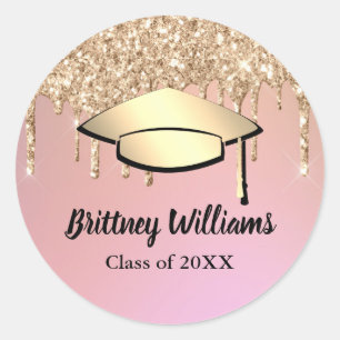 Rose Gold Glitzer Tropfen Graduierungsparty Runder Aufkleber