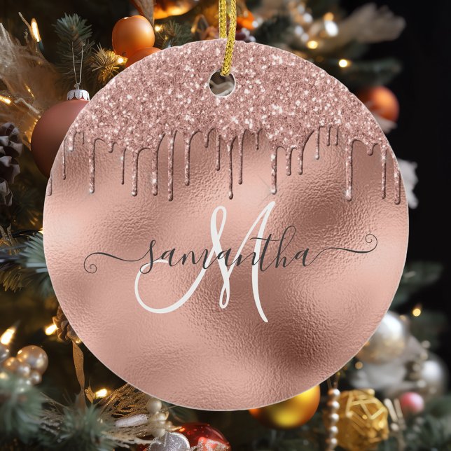 Rose Gold Glitzer Tropfen Hand Schriftlicher Skrip Keramik Ornament (Von Creator hochgeladen)