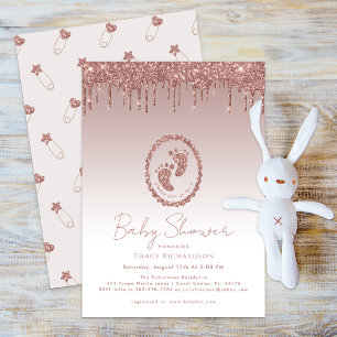 Rose Gold Glitzer Tropfen Kinderdusche Einladung