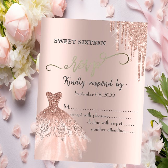 Rose Gold Glitzer Tropfen Kleid Sweet 16 UAWG Einladung (Von Creator hochgeladen)