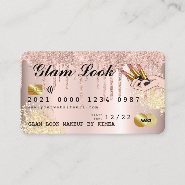 Rose Gold Glitzer Tropfen Makeup Artist Kreditkart Visitenkarte (Vorderseite)