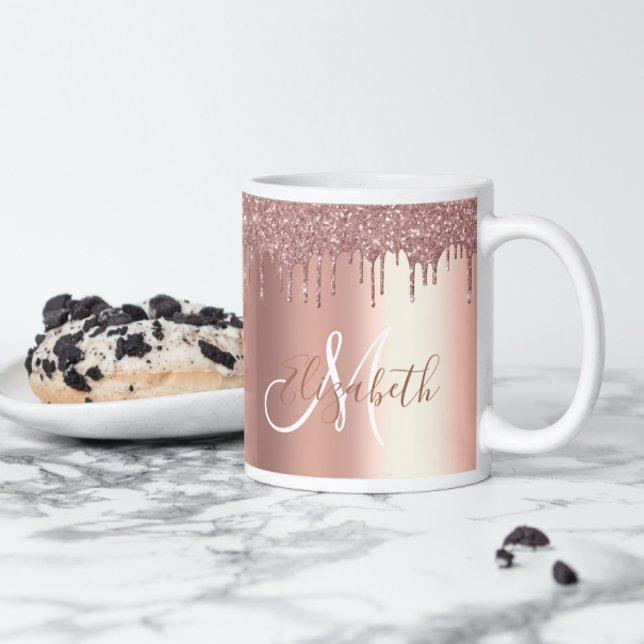 Rose Gold Glitzer Tropfen Metal Monogram Kaffeetasse (Von Creator hochgeladen)