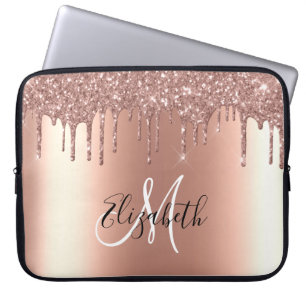 Rose Gold Glitzer Tropfen Metal Monogram Trendy Laptopschutzhülle