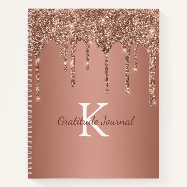 Rose Gold Glitzer Tropfen Monogram Dankbarkeit Jou Notizbuch (Vorderseite)