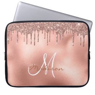Rose Gold Glitzer Tropfen Monogram Laptopschutzhülle