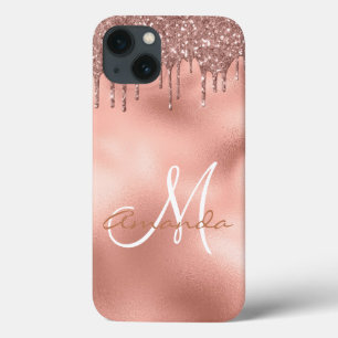 Rose Gold Glitzer Tropfen Monogram Personalisiert Case-Mate iPhone Hülle