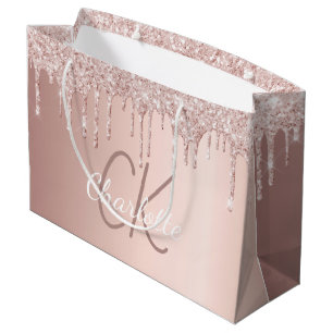 Rose Gold Glitzer Tropfen Monogramm-Drehbuch elega Große Geschenktüte