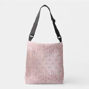 Rose Gold Glitzer Tropfen monogramm elegant Tragetaschen Mit Langen Trägern