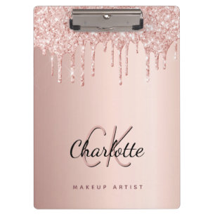 Rose Gold Glitzer Tropfen Monogramm-Geschäft Klemmbrett