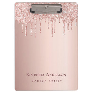 Rose Gold Glitzer Tropfen Monogramm-Geschäft Klemmbrett
