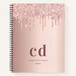 Rose Gold Glitzer Tropfen Monogramm Initialen Notizbuch