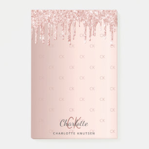 Rose Gold Glitzer Tropfen Monogramm Initialen Post-it Klebezettel