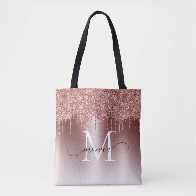 Rose Gold Glitzer Tropfen Monogramm Name (Vorderseite)