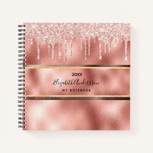 Rose Gold Glitzer Tropfen Monogramm Name Notizbuch