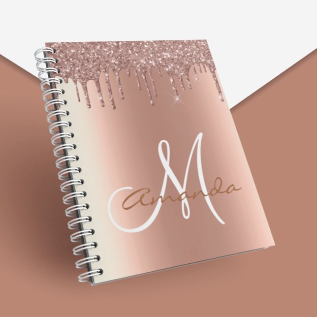 Rose Gold Glitzer Tropfen Monogramm Notizblock (Von Creator hochgeladen)