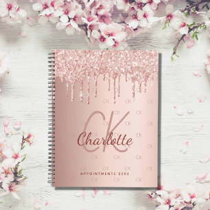 Rose Gold Glitzer Tropfen Monogramm Skript 2023 Planer