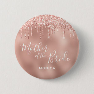 Rose Gold Glitzer Tropfen Mutter der Braut Button