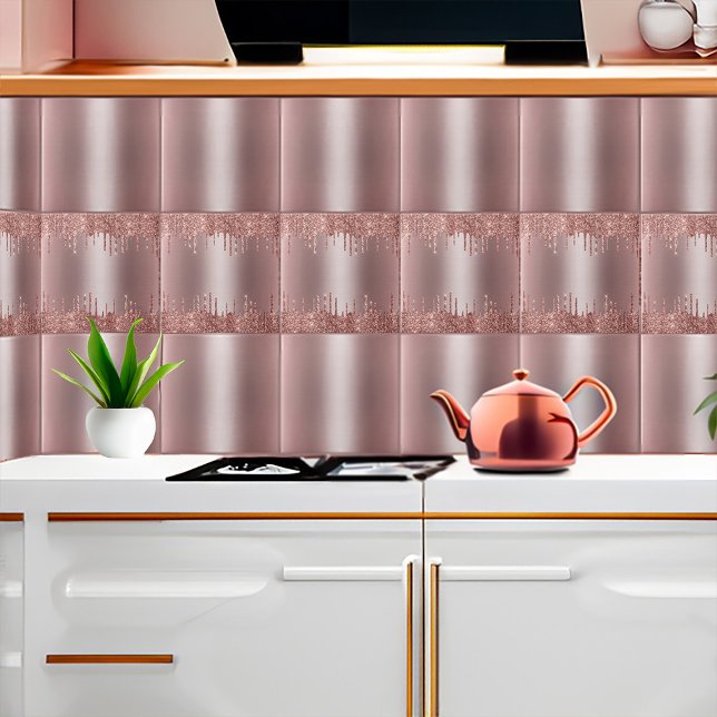 Rose Gold Glitzer Tropfen Nahtloses Muster Version Fliese (Rose Gold Glitter Drips Seamless Pattern Version 3 and Version 1 Ceramic Tile combination
)