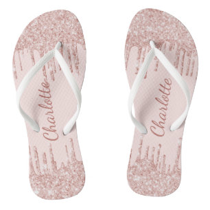 Rose Gold Glitzer Tropfen Namensskript Flip Flops