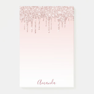 Rose Gold Glitzer Tropfen Namensskript Post-it Klebezettel