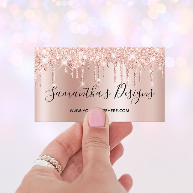 Rose Gold Glitzer Tropfen Ombre Online Store Visitenkarte (Pale Rose Gold Glitter Drips Ombre Online Store Business Card)