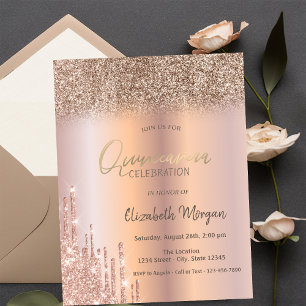 Rose Gold Glitzer Tropfen Ombre Quinceañera Einladung
