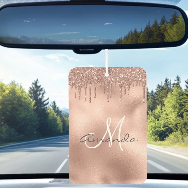 Rose Gold Glitzer Tropfen Personalisiert Monogram Autolufterfrischer (Von Creator hochgeladen)