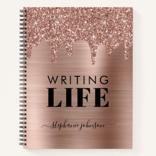 Rose Gold Glitzer Tropfen Personalisiert Writer Notizbuch