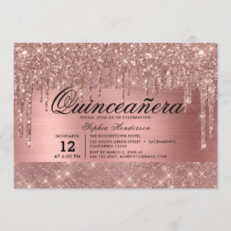 Rose Gold Glitzer Tropfen Quinceañera Einladung