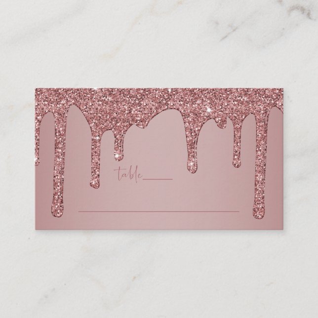 Rose Gold Glitzer Tropfen Quinceanera Platzkarte (Vorderseite)